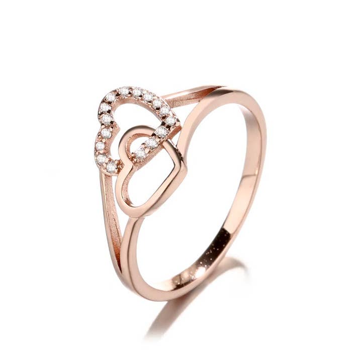 Amy and Annette - Wholesale Multi-Stone Ring - Sterling Silver Double Heart Ring with crystals from Swarovski