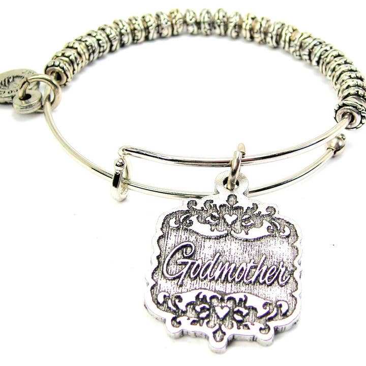 Godmother Victorian Scroll Metal Beaded Bangle Bracelet for wholesale by Chubby Chico Charms