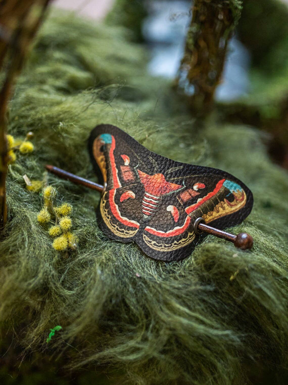 Costurero Real - Wholesale Barrette - Women's - Red Moth Hair Barrette Vegan Leather cottagecore woodland