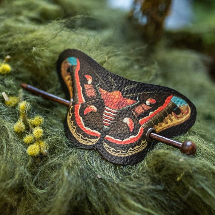 Costurero Real - Wholesale Barrette - Women's - Red Moth Hair Barrette Vegan Leather cottagecore woodland0