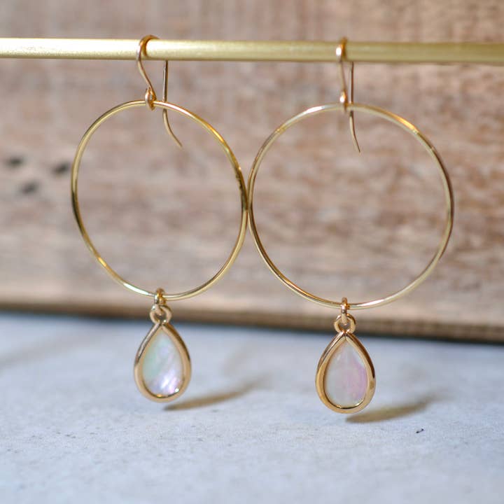Large Circle Earring with Creamy Iridescent Mother of Pearl for wholesale by Sela+Sage