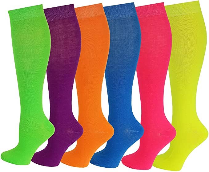 Different Touch - Wholesale Socks - Women's - Women 6 Pairs Solid Neon Color Knee High Socks0