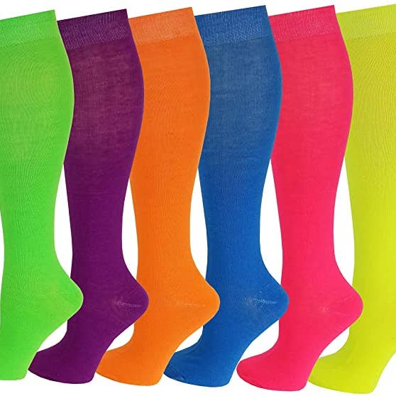 Different Touch - Wholesale Socks - Women's - Women 6 Pairs Solid Neon Color Knee High Socks