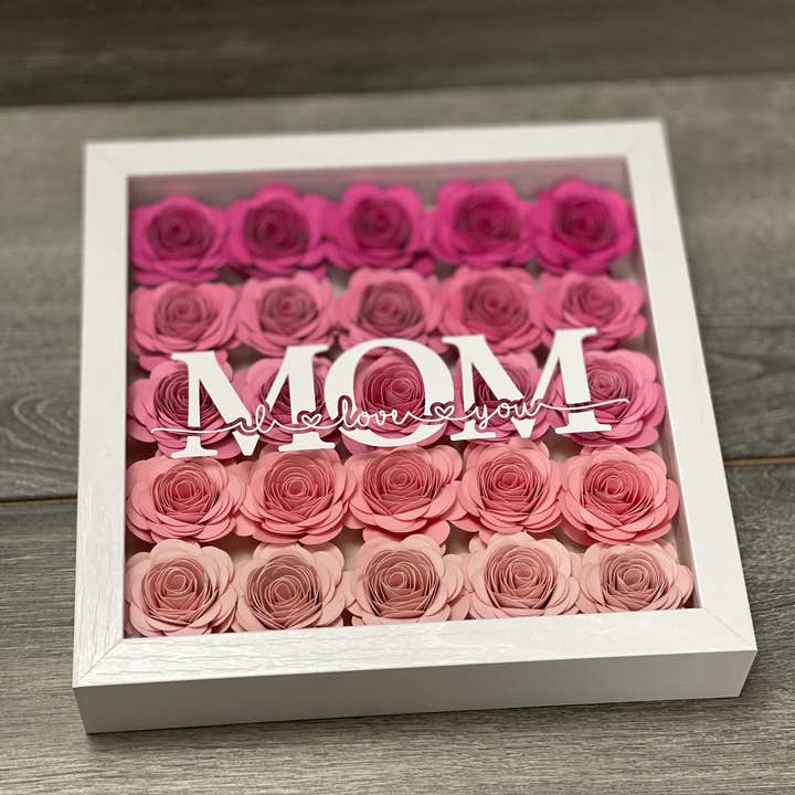 Rose Magnolias - Wholesale Decorative tabletop object - Mom- I love you Shadowbox