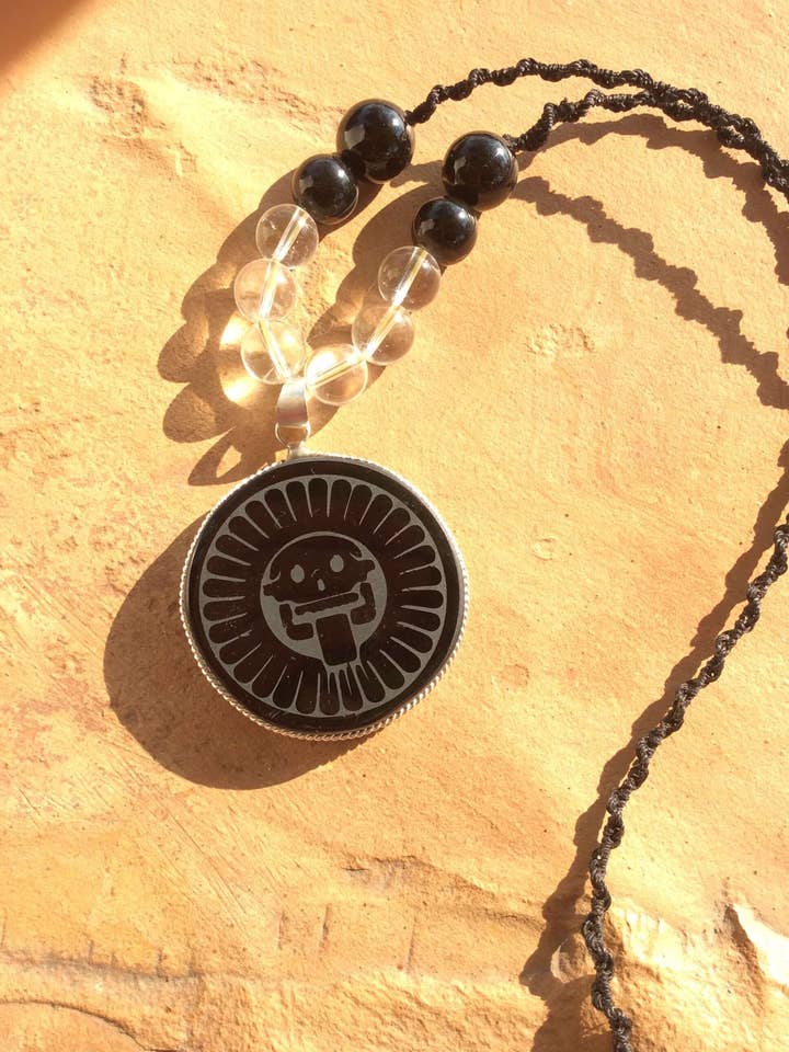 Mikiztli Obsidian Stone Pendant - Mexican Divinity of Death - Mictlan - pre-Columbian jewelry for wholesale by OllinMexica