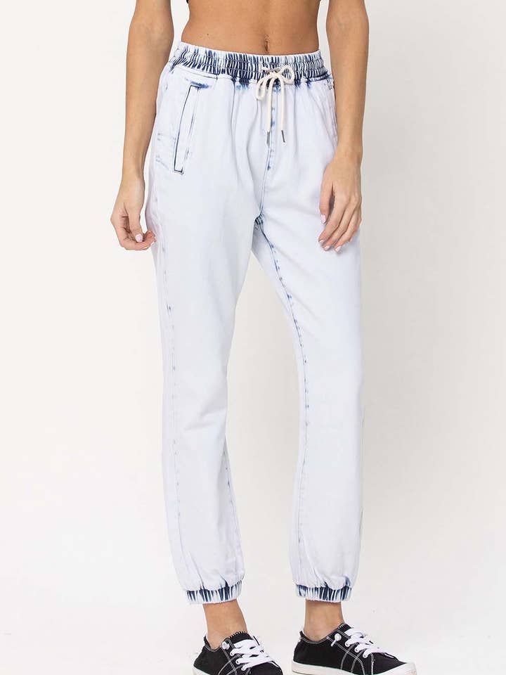 PANTALON DE JOGGING DÉCONTRACTÉ À EFFET DÉCOLORANT TAILLE SUPER HAUTE V2380 pour la vente par VERVET by FLYING MONKEY