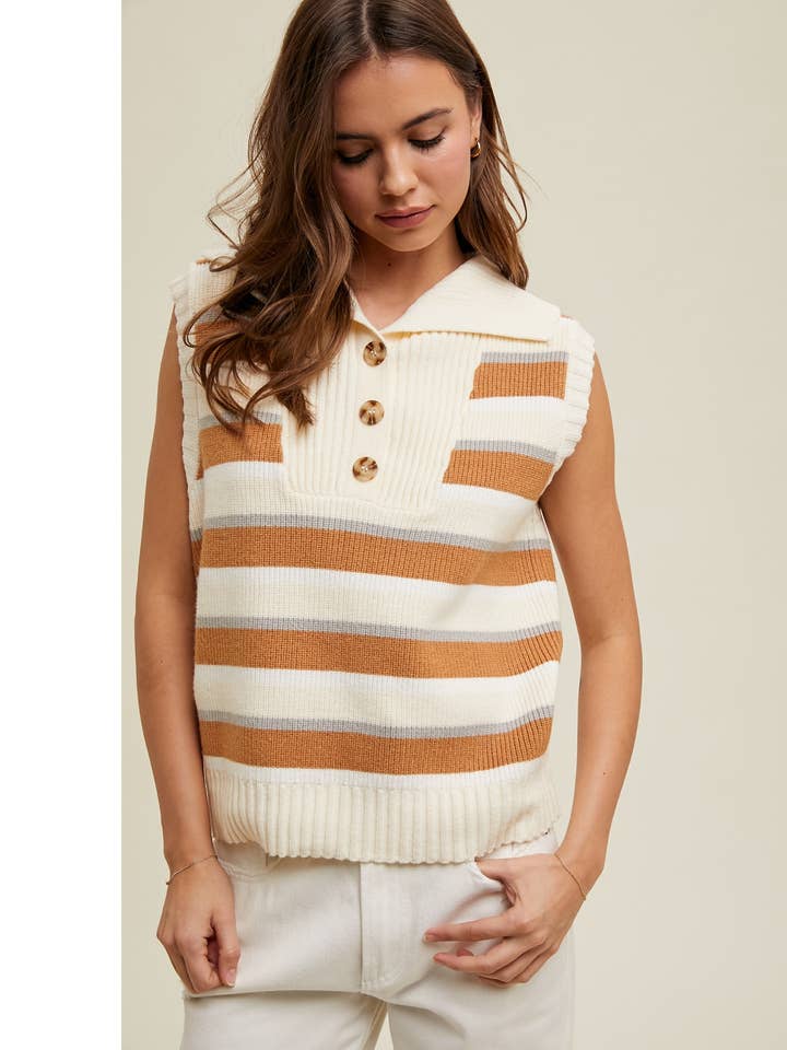 MEHRFARBIG GESTREIFTE PULLOVERWESTE MIT KRAGEN/WL24-9292 für den Großhandel von Wishlist Apparel