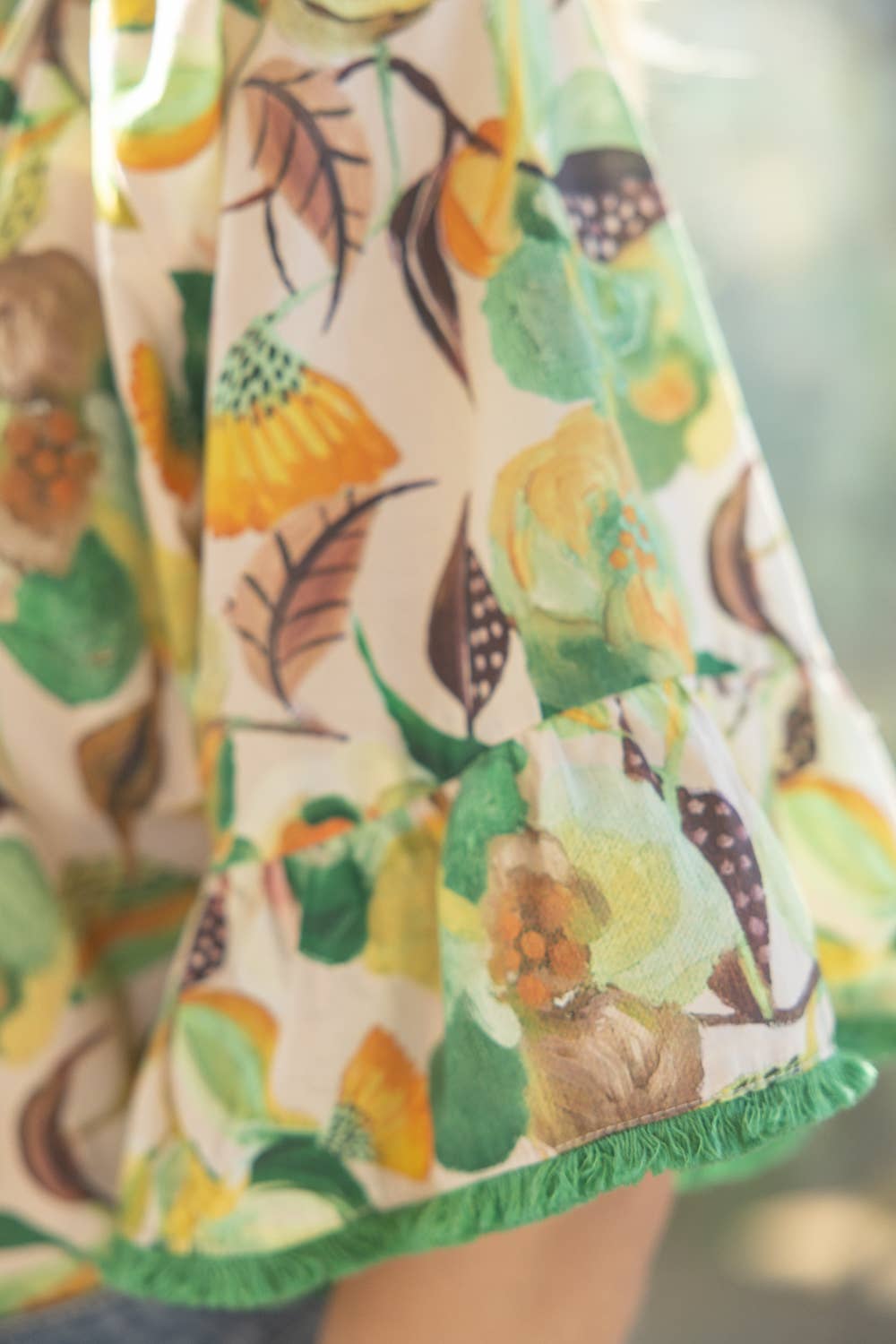 Green 35203 Fringe Detailed Loose Sleeve Floral Print Top for wholesale on Faire11