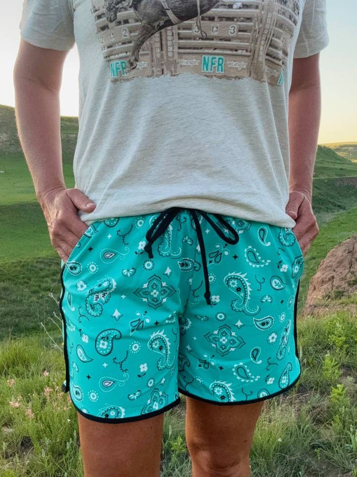 Bandana Babe Turquoise Shorts LONG for wholesale by Sterling Kreek