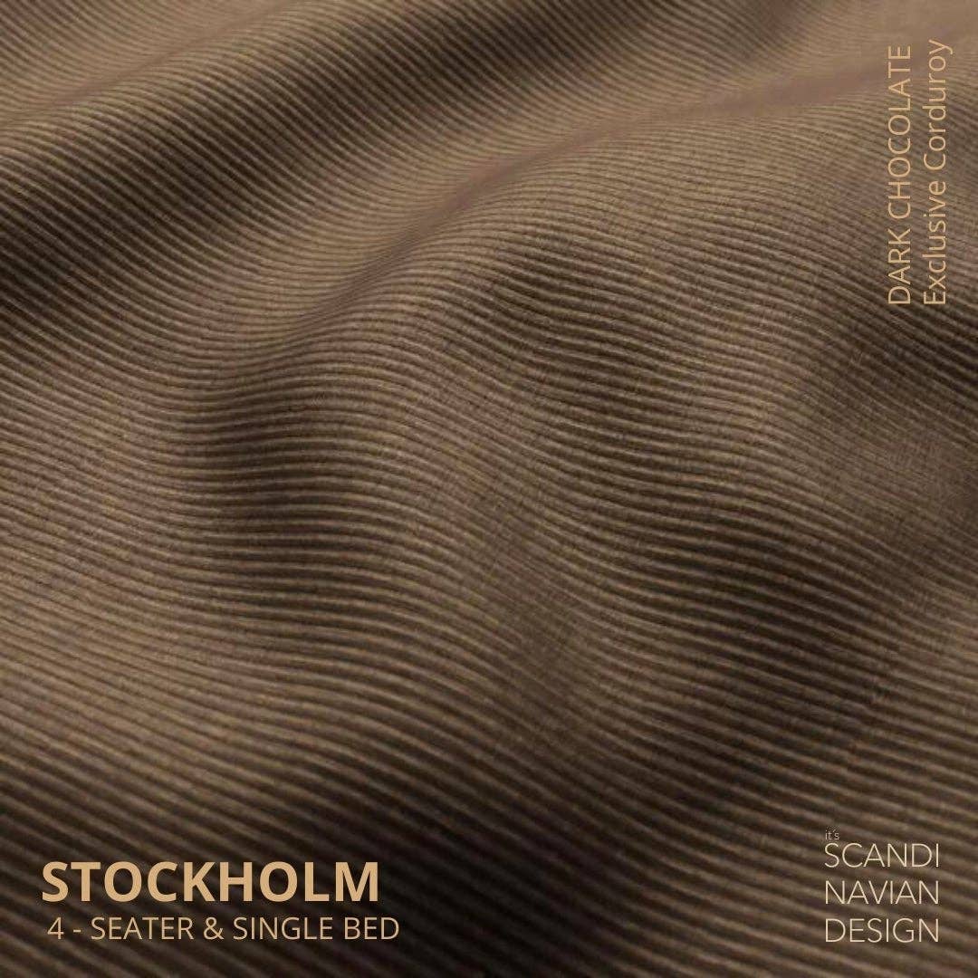 Stockholm 4-seater sofa/single bed Exclusive Corduroy Dark Chocolate removable & washable cover for wholesale on Faire2
