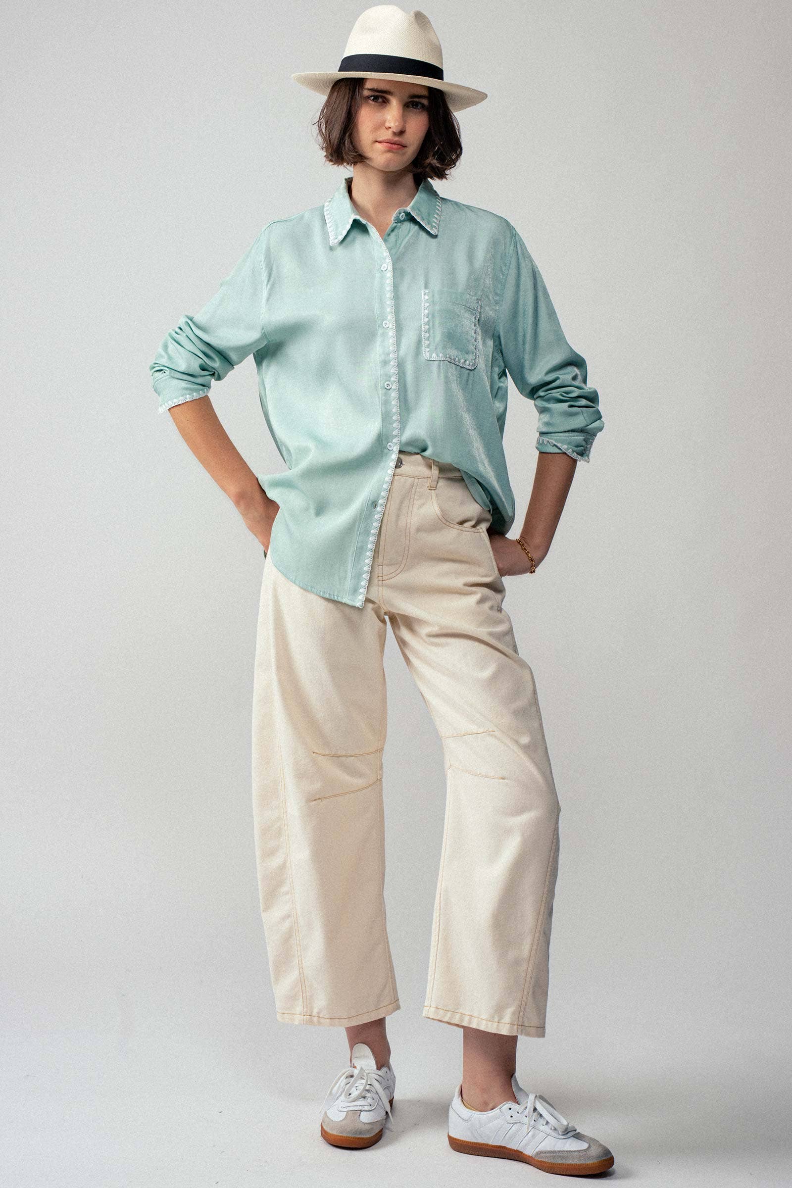 Urban Daizy - Vente Chemise à col boutonné – femme - Chemise à manches longues en soie lisse5