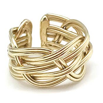 Anello regolabile placcato in oro - Treccia larga per la vendita all'ingrosso da parte di Anju Jewelry