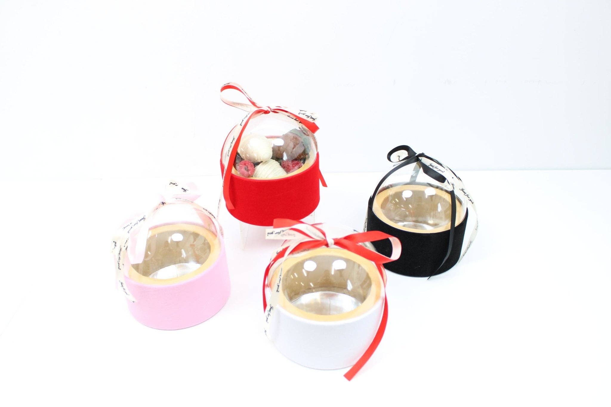 Elegant Design Supply - Vente Coffrets cadeaux - Boîte-cadeau ronde avec couvercle transparent et ruban4