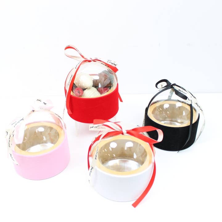 Elegant Design Supply - Vente Coffrets cadeaux - Boîte-cadeau ronde avec couvercle transparent et ruban4