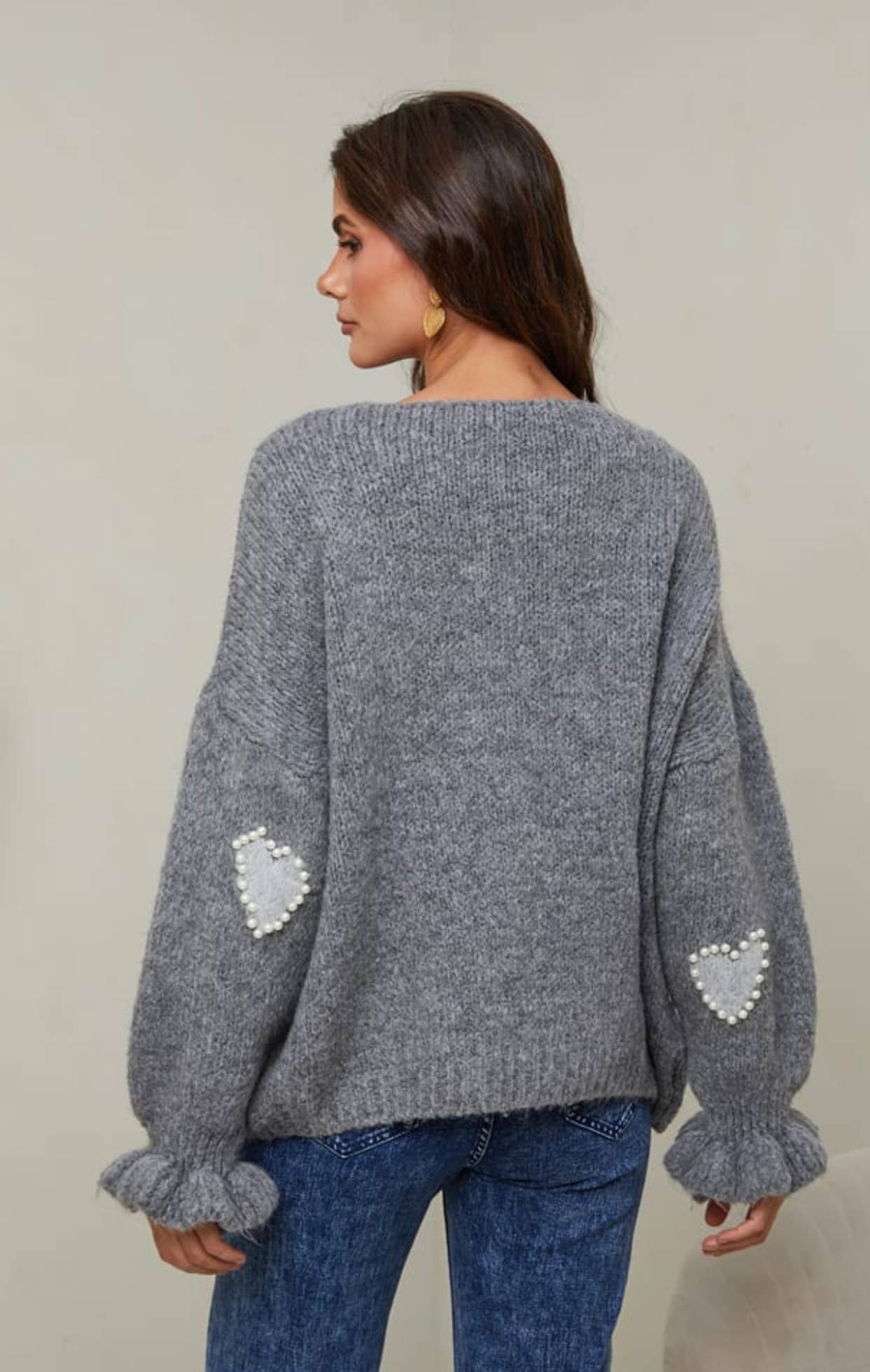 LÉA & LUC – wholesale Pullovertröja - Dam – Tröja med hjärtmönster och pärlor, V-ringad, dam16