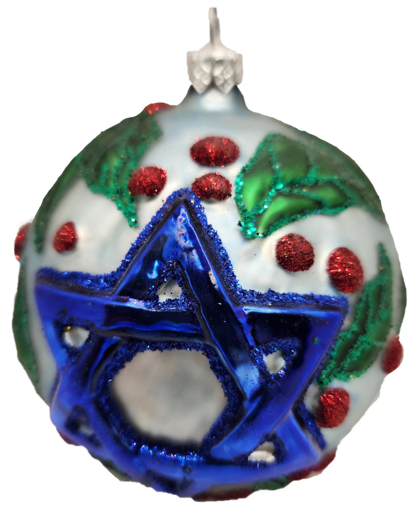 Mia's Polish Treasures – wholesale Prydnad – Blå stjärna judiskt tema julprydnad i glas2