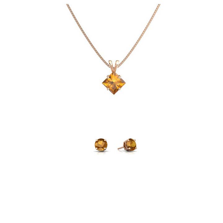 Halskette und runde Ohrringe aus 18-karätigem Roségold, quadratisch, 18 Karat Citrin, vergoldet, quadratisch für den Großhandel von Paris Jewelry