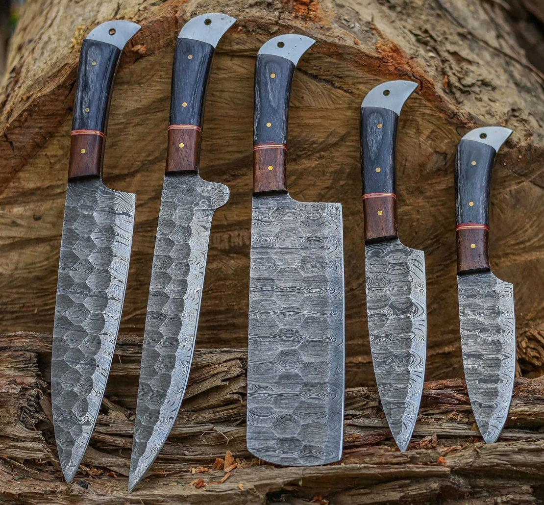Bravohandicrafts - Wholesale Knife Set - CUSTOM HANDMADE 5 PCS DAMASCUS STEEL KITCHEN KNIFE SET W Bag5