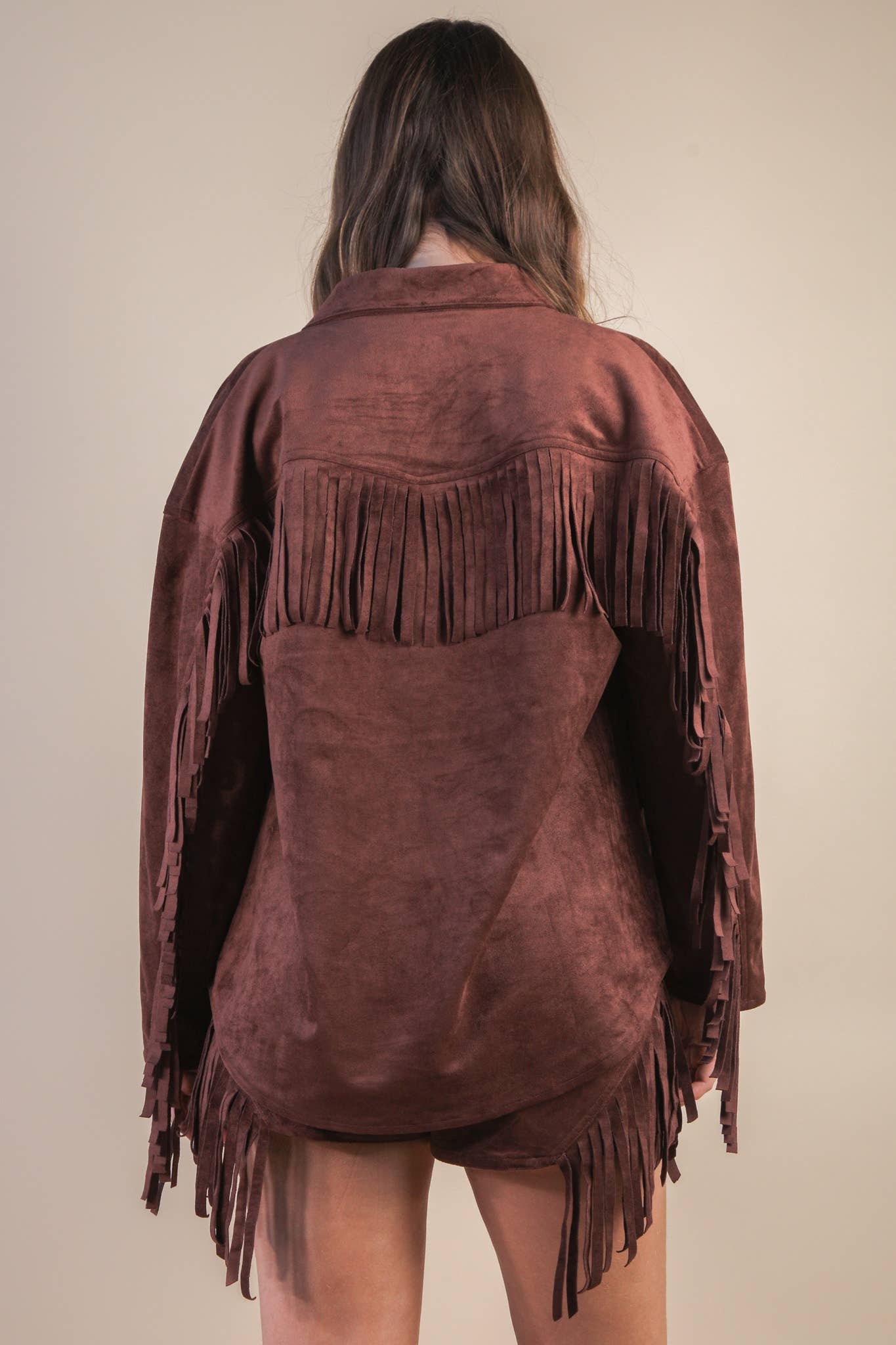 VERY J - Wholesale Jacket - Women's - NJ90387-Suede Fring Detail Western Jacket Shacket15