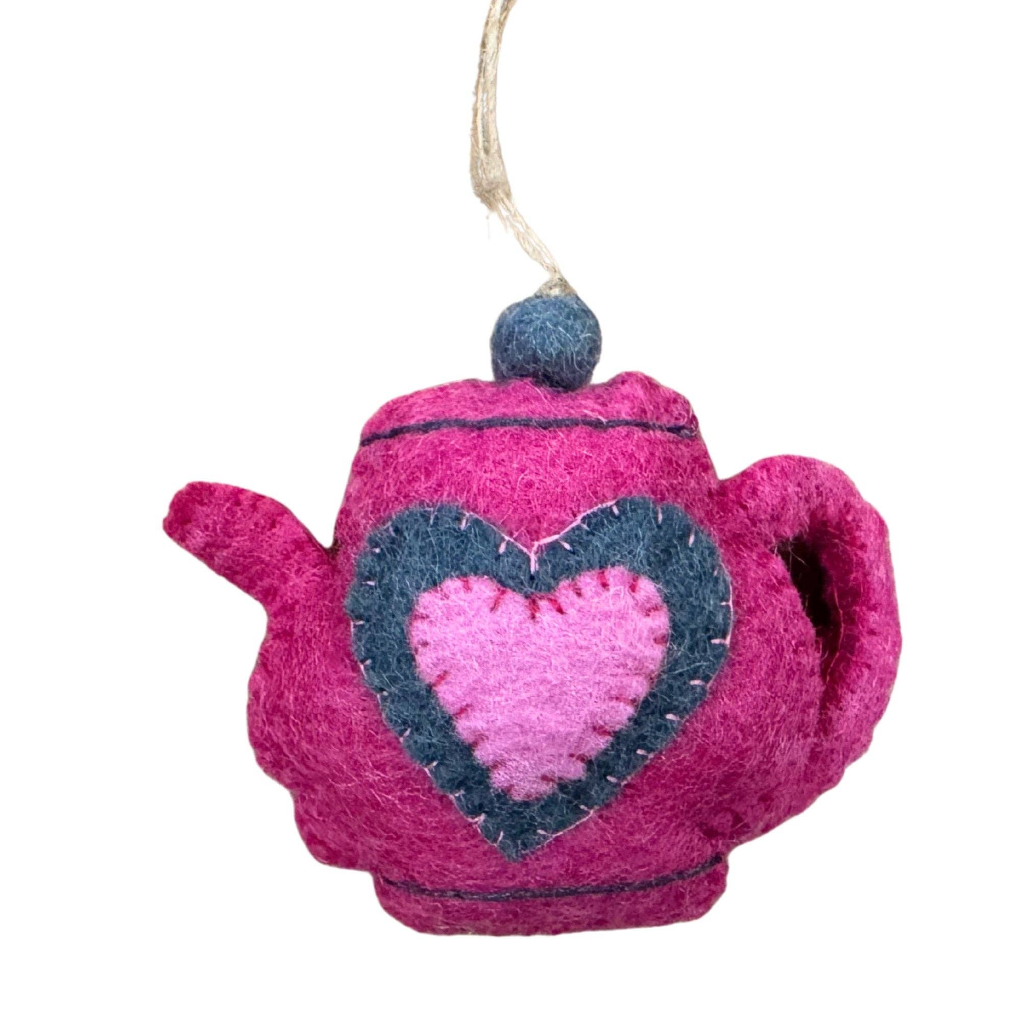 Global Crafts – wholesale Ornament – CLOSEOUT - Tea Pot Felt Ornament, Pink Heart0