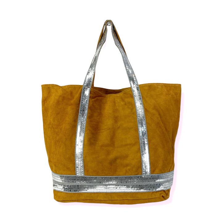 Leather Shopper Bag with Suede and Glitter Effect. Black Friday for wholesale by Chenson & Gorett