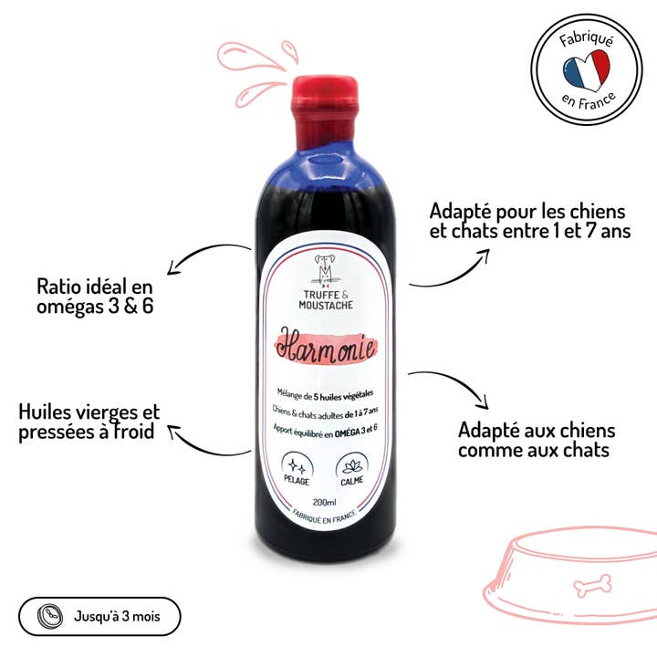 Truffe & Moustache - Wholesale Pet Supplement - Cat/Dog - Vegetable oil for dogs & cats, Omega 3 and 6, “Harmony”1