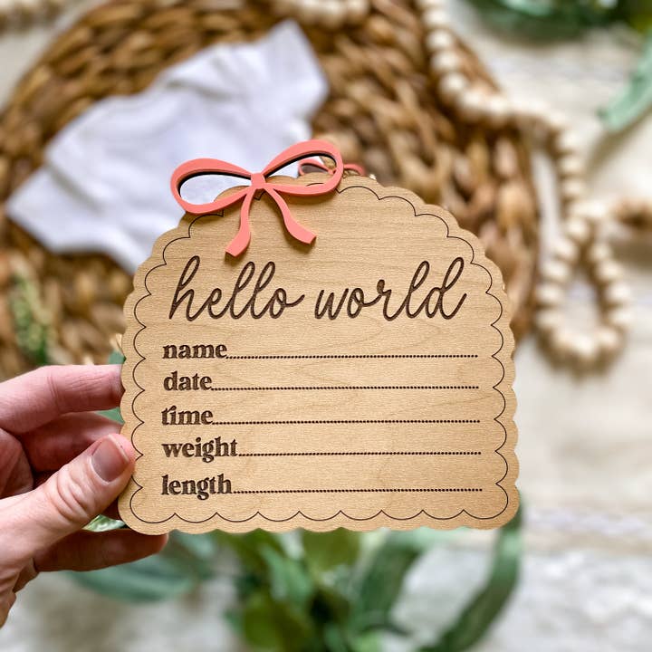 Claire and Bella - Wholesale Milestone Art/Keepsake - Kids & Baby - Hello World Birth Stat Sign - Dainty Bow2