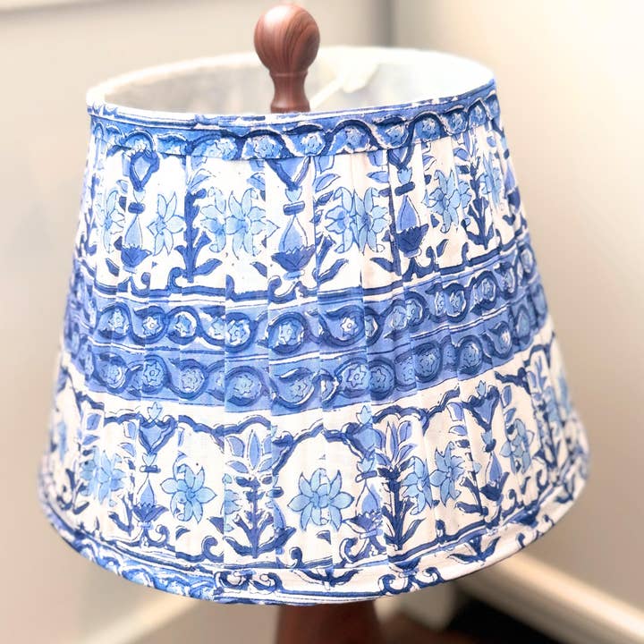 Hand Block Printed Cotton Lampshade | Knife Pleat | Boho for wholesale by TerraWeaveHome