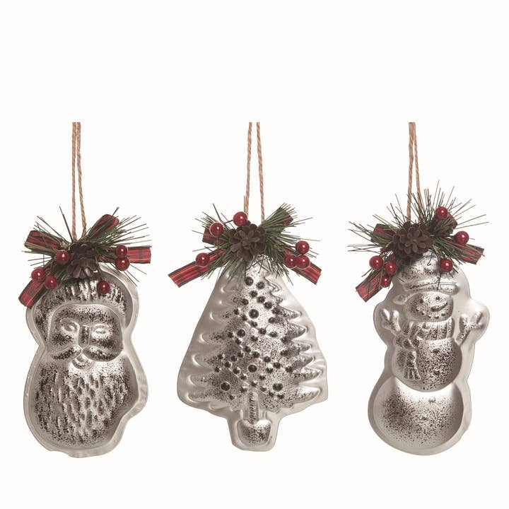 Transpac - Wholesale Ornament Set - CLOSEOUT Metal Silver Molded Ornaments Set 3