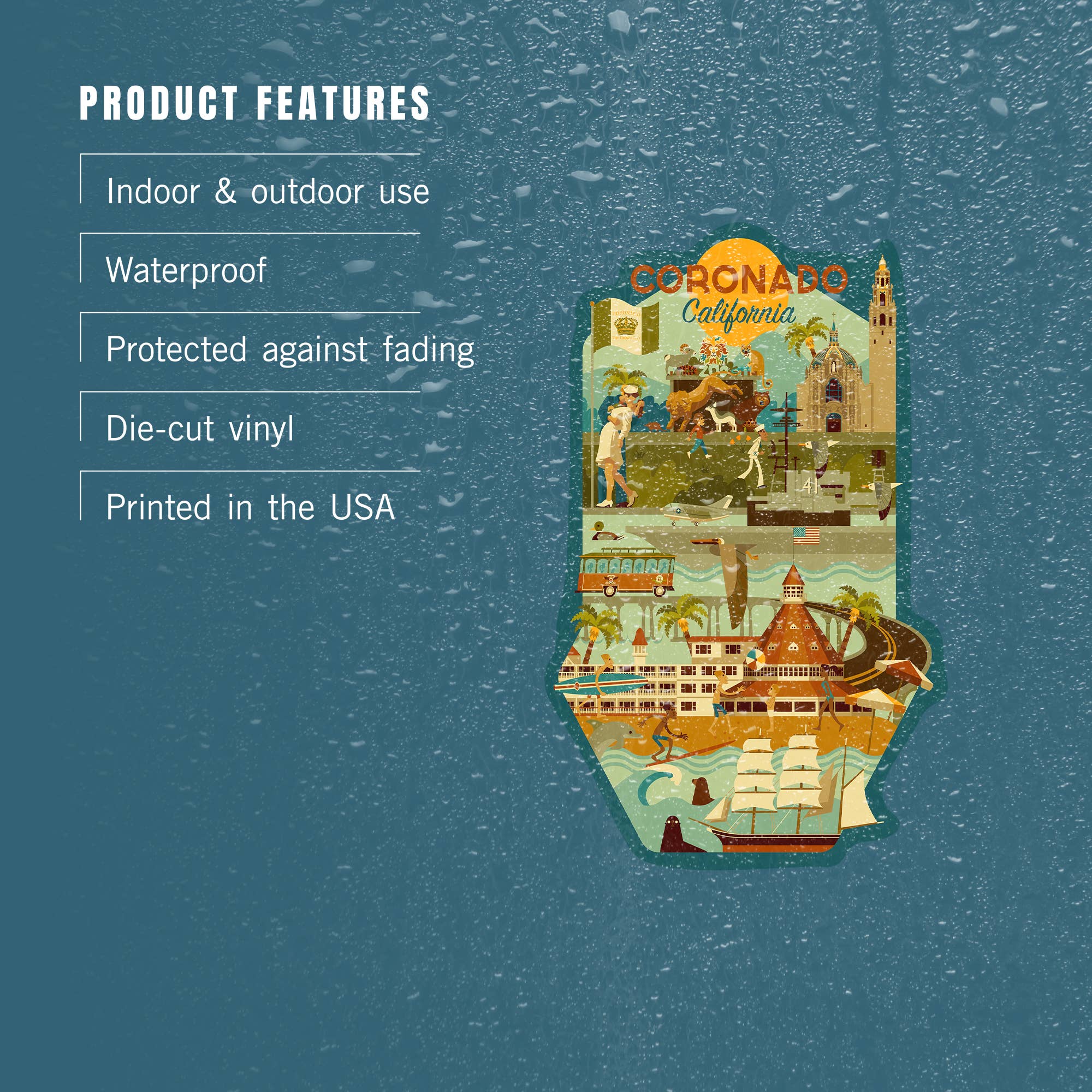 Lantern Press - Wholesale Sticker - Vinyl Sticker Coronado, California, Geometric3