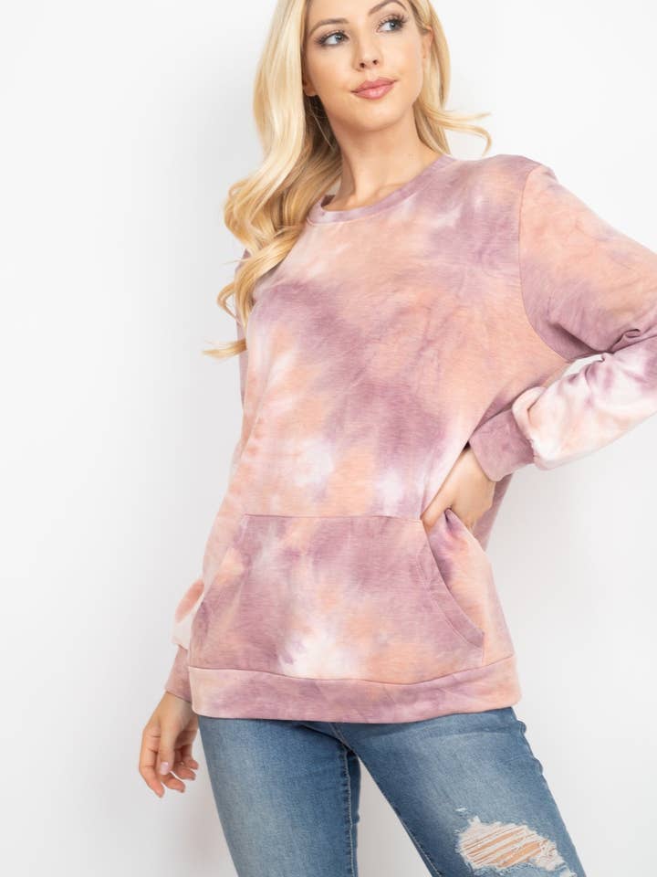 Pull Tie Dye en Terry Violet avec Poches - Lot de 7 pour la vente par Apparel Candy
