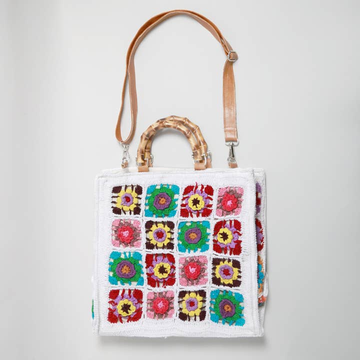 Fashion Tile Bag with Bamboo Handles for wholesale by Fashion City