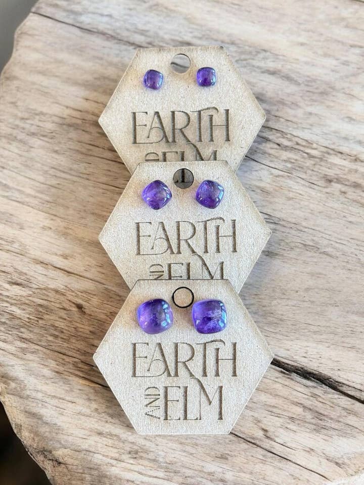 Amethyst Cushion Studs for wholesale by Earth & Elm