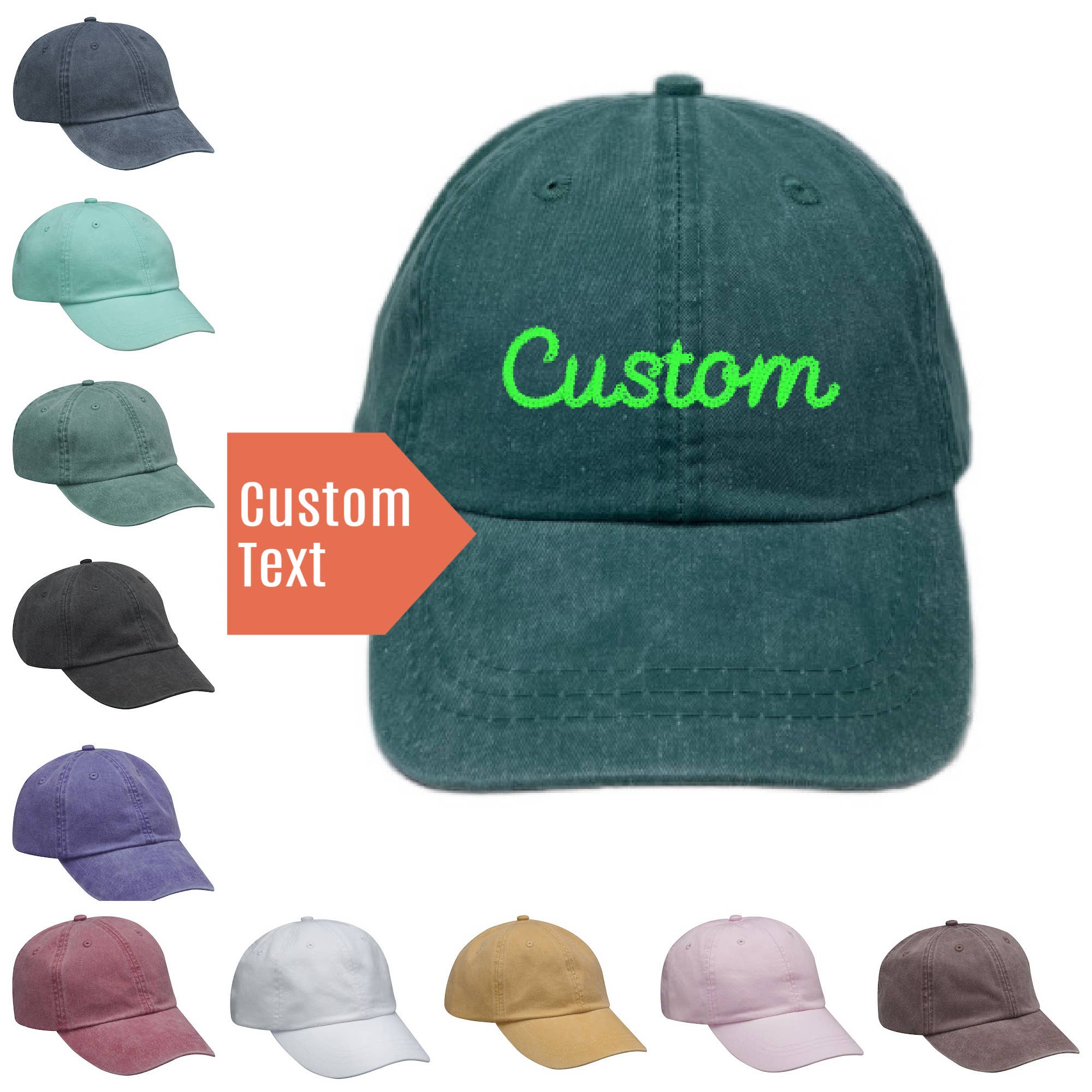 Gracie Designs - Wholesale Baseball Cap - Unisex - Custom Bright Text Chainstitch - Embroidered Dad Hat 7
