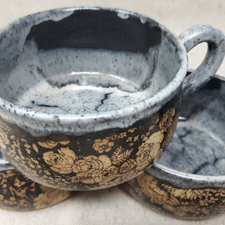 Turtle Hollow Pottery - Wholesale Bowl - Flower Garden soup bowl in snow storm glaze