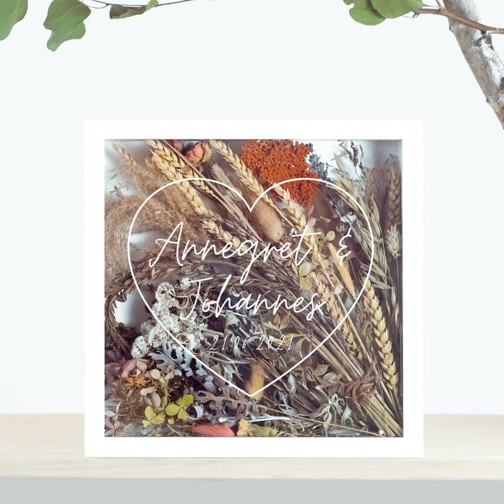 Die Kerzenwerkstatt - Vente Cadres photos - Cadre de bouquet de mariée | Coeur | Personnalisé | Mariage | Fleurs3
