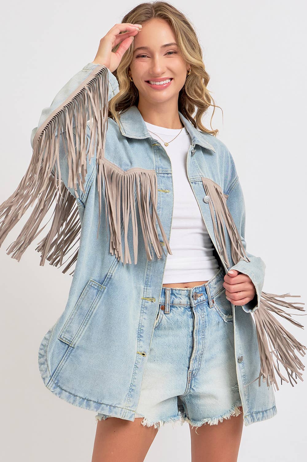 【COLOR iN ID】western tassle denim Rockmount Men's Denim Vintage Fringe Embroidered Western Shirt