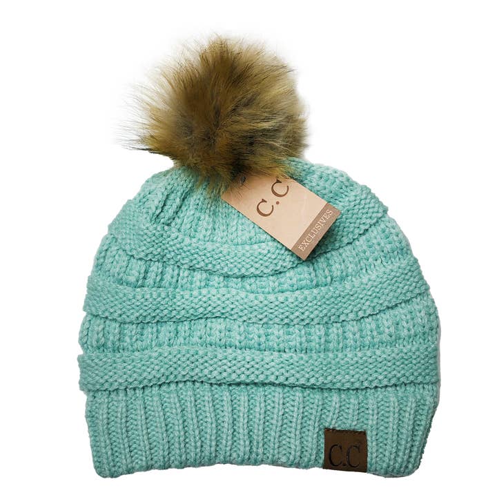 Hat-43 BEANIE W/FAUX FUR POM - Mint for wholesale by Girlie Girl Originals