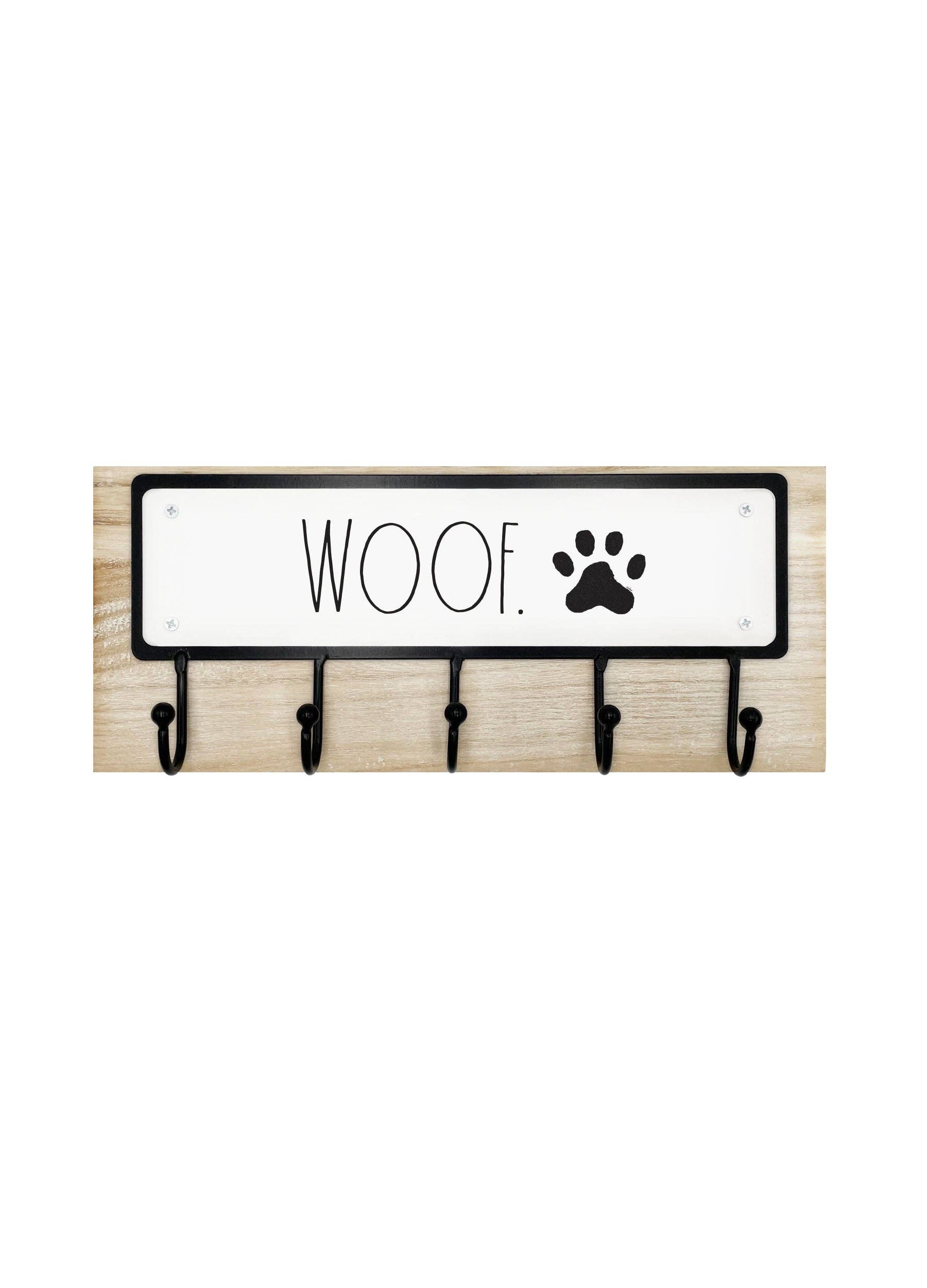 DesignStyles Home - Wholesale Wall Hook - Rae Dunn “Woof” Dog-Themed Wooden Base Metal Wall Hooks0