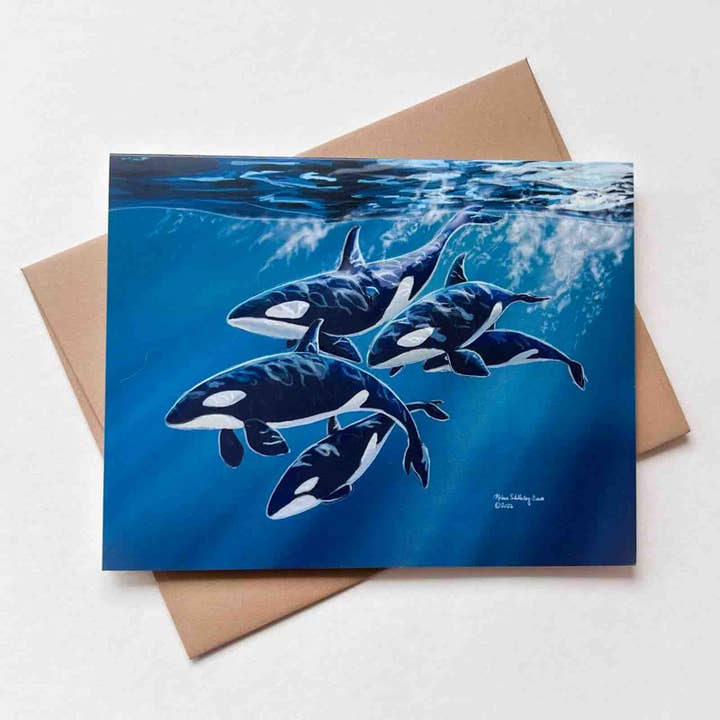 Five Orcas Card for wholesale by True North Creations