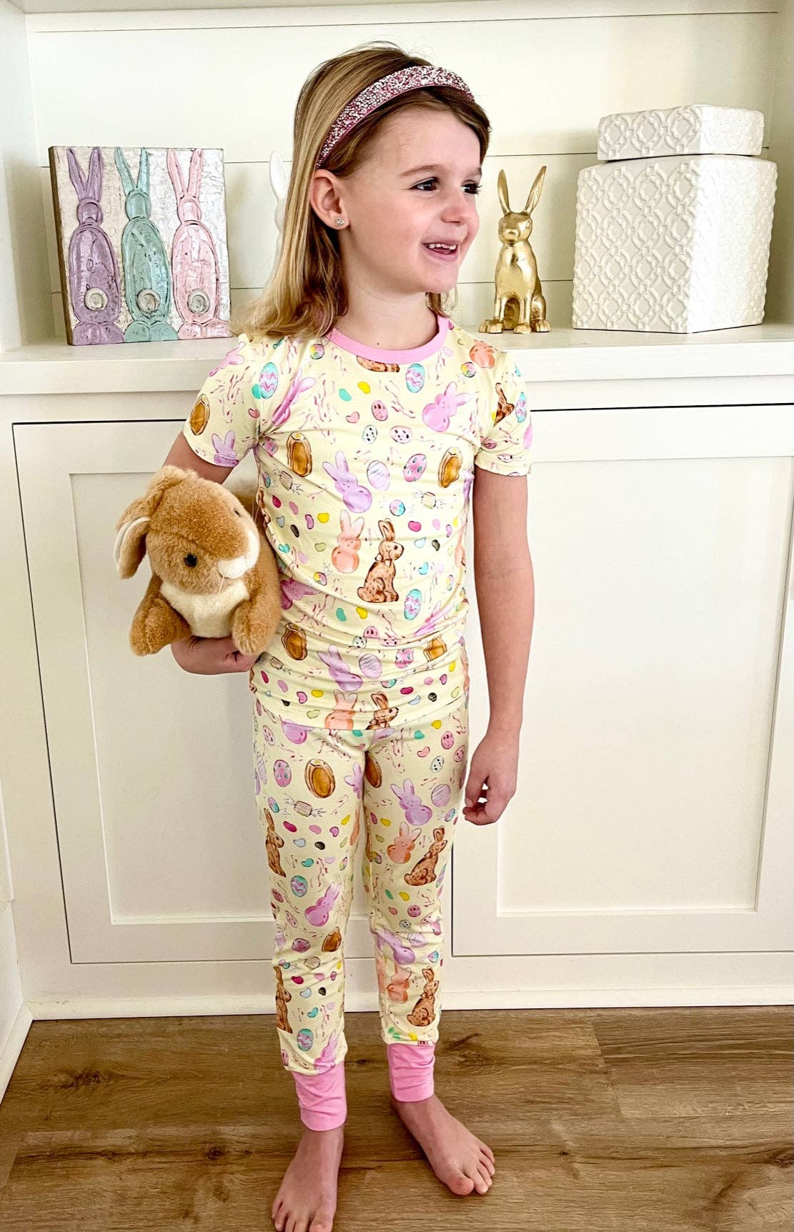 Sweet Bay Clothing - Wholesale Sleepwear Set - Kids - Easter Candy Yellow/Pink Pajama Pants Set1