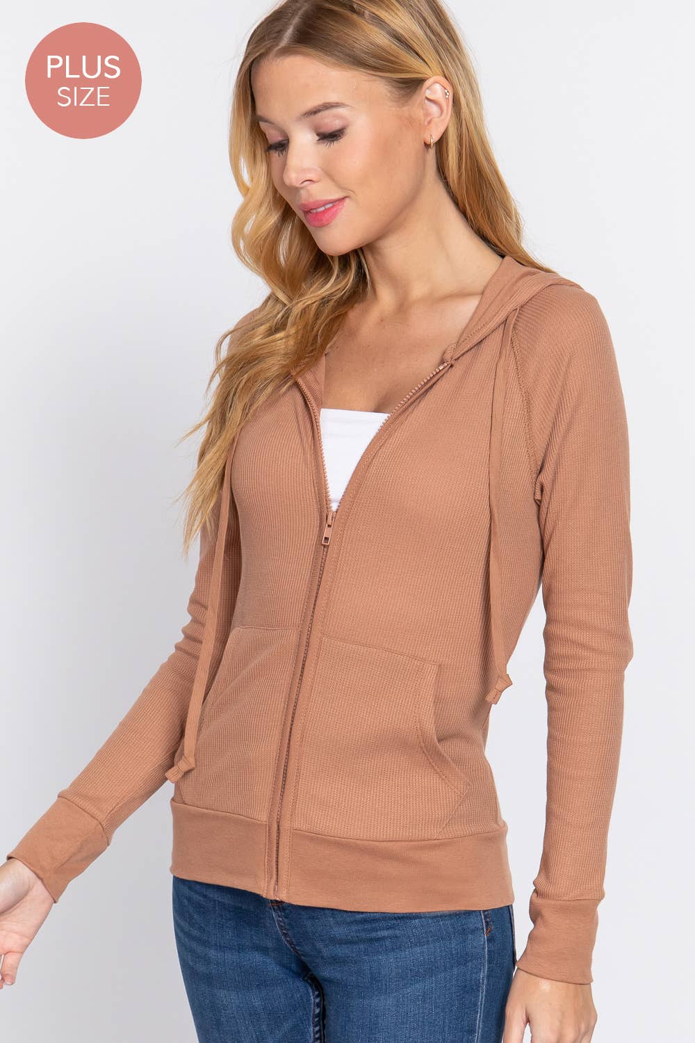 Active Basic | Active USA - Vendita all'ingrosso Felpa con cappuccio - Donna - [TAGLIA FORTE] Giacca Termica con Cappuccio a Maniche Lunghe e Tasca a Marsupio23