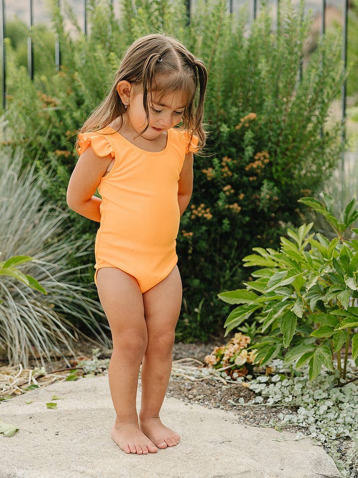 SS2026 El "Brights" Neon Naranja Volante en el Hombro Una Pieza para venta al por mayor de Current Tyed Clothing