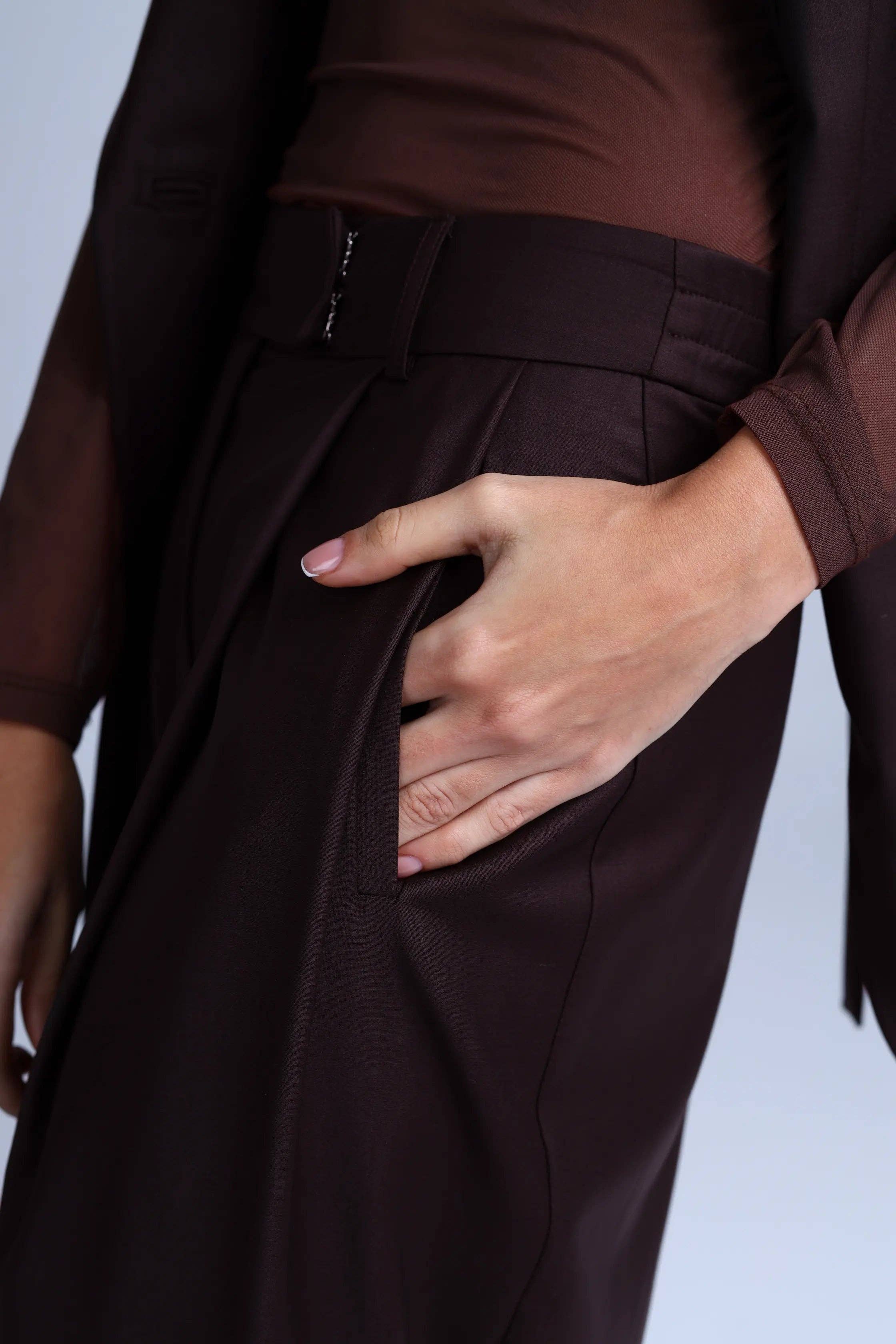 ETNA - Wholesale Suit Pants - Women's - Monica Suit Wide-leg Brown Virgin Wool Pants6