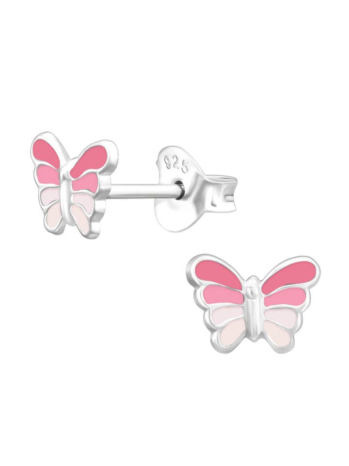 Silver Butterfly Stud Earrings - Epoxy - Pink for wholesale by Nakoa The Label