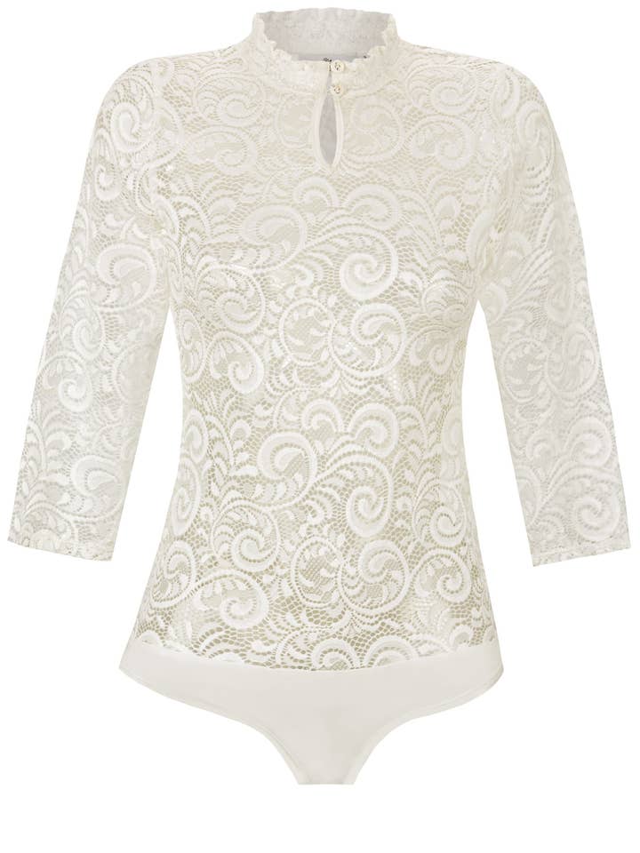 Stockerpoint hoogsluitend body met korte mouwen van transparante kant voor wholesale door Stockerpoint