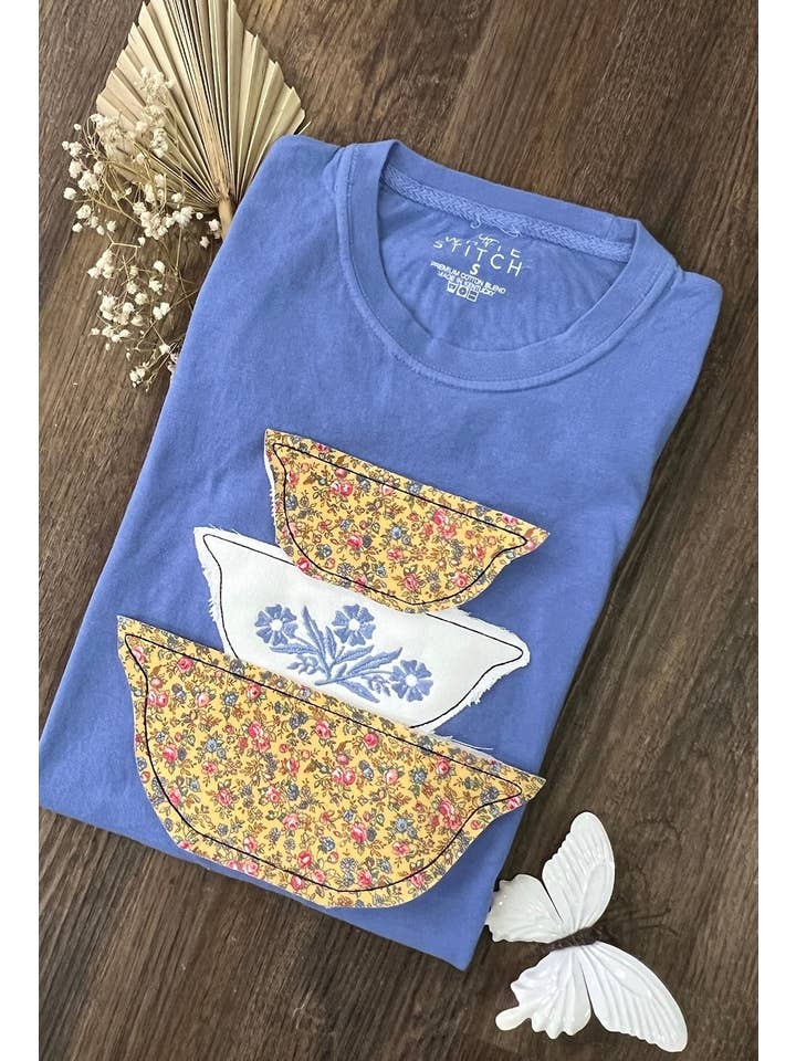 The White Stitch - Wholesale T-Shirt - Women's - Vintage Bowl Set |Cornflower| Floral