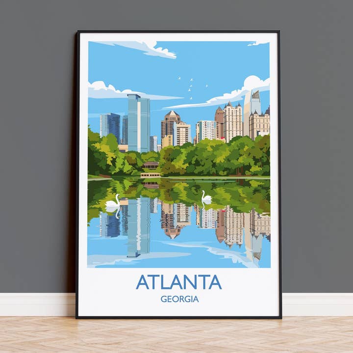 Atlanta Travel Print, Travel Poster of Atlanta, Georgia, Atlanta City Art Lovers Gift, USA Gift, Wall Art Print for wholesale by NQ Media Designs