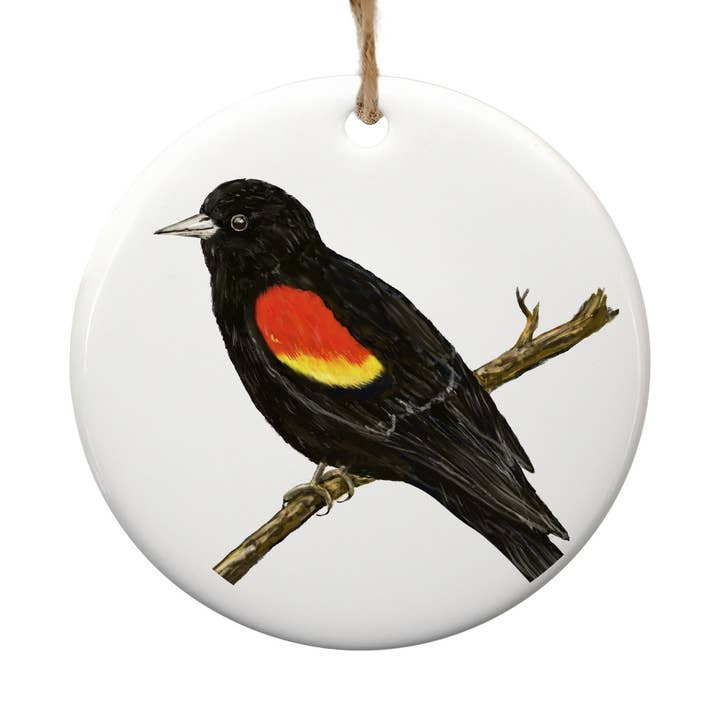 Ornamento in ceramica Merlo dalle ali rosse per la vendita all'ingrosso da parte di MerikaArt