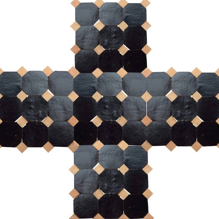 Moroccantastics - Wholesale Wall Tile - Handcrafted Black & Natural Moroccan Zellige Tiles – Octagon & Bouchon Patterns2